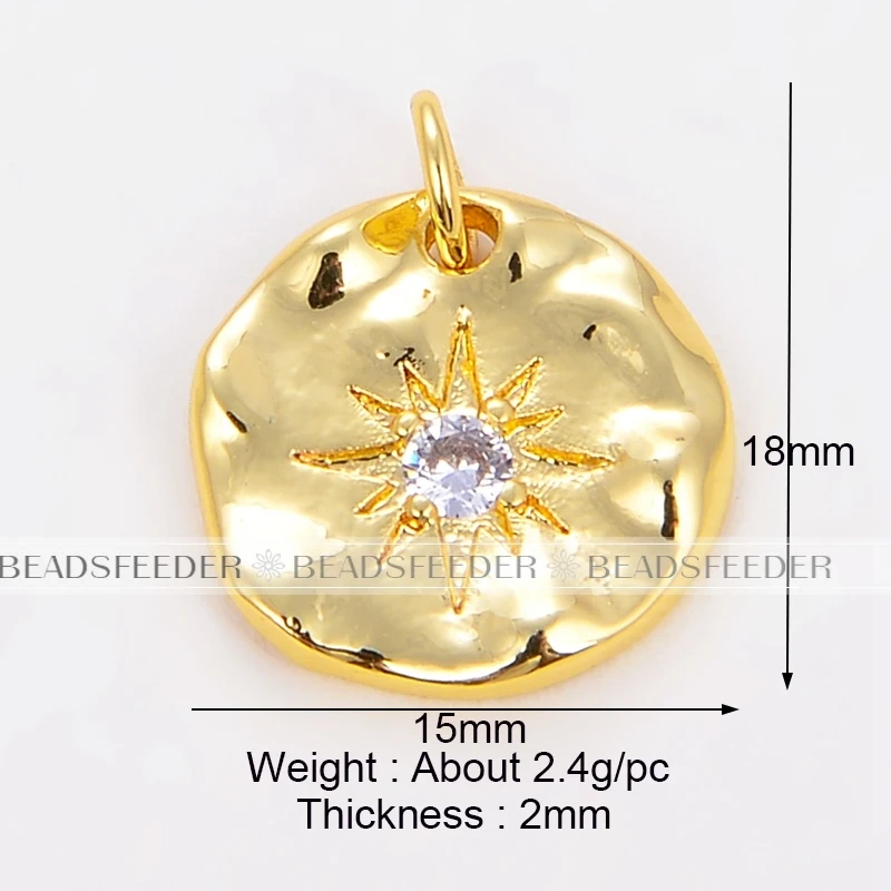 Hand Made Hammer Style North Star Triangular Heart Charm Pendant, Real Gold Colour Plated ,Jewelry Supplies,Craft Supplies L13