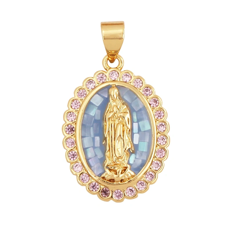 Religion Style Virgin Mary Gold Plated Inlaid Shell Chips Charm Pendant, Jewelry Necklace Accessories Hand Making Supplies L49