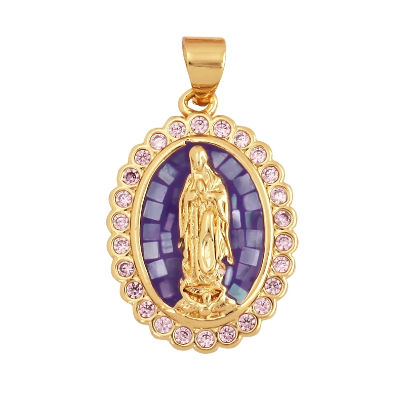 Religion Style Virgin Mary Gold Plated Inlaid Shell Chips Charm Pendant, Jewelry Necklace Accessories Hand Making Supplies L49