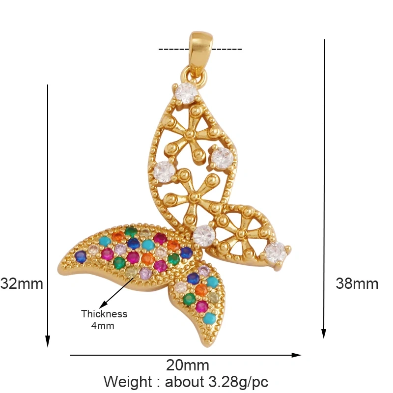 Dainty Butterfly Dragonfly Insect Charm Pendant,Cute Fashion 18K Gold Inlaid Zircon Animal Craft Jewelry Necklace Supplies L35