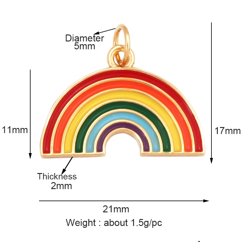 Trendy Rainbow Love Heart Happy Face Sun Charm Pendant,18K Gold Plated Zircon Necklace Bracelet For Handmade Jewelry Supply L21
