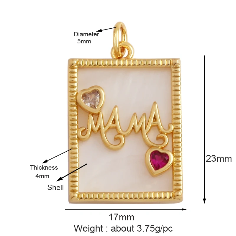 Trendy Love Heart Boy Girl Mama Cubic Zirconia Charm Pendant,18K Gold Necklace Bracelet for DIY Handmade Jewelry Supplies M61