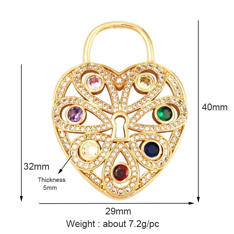 Colour Rainbow CZ Heart Wing Charm Pendant,Cubic Zirconia Paved Pink Blue,18K Real Gold Plated Colour,Craft jewelry Supplies L38