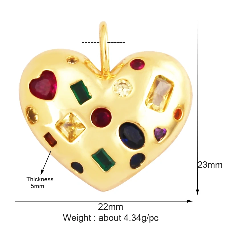 Trendy Rainbow Love Heart Happy Face Sun Charm Pendant,18K Gold Plated Zircon Necklace Bracelet For Handmade Jewelry Supply L21