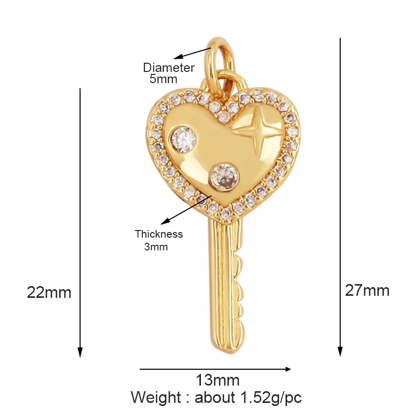 Love Heart Pearl Zircon 18K Gold Plated Colorful Lock Charm Pendant,Necklace Bracelet Handmaking DIY Jewelry Findings Supply M65