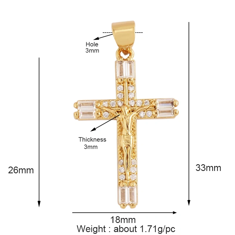 Cross Religious Style Charm Pendant,Gold Plated Inlaid Colorful Cubic Zirconia Jewelry Necklace Bracelet Accessories Supply M51