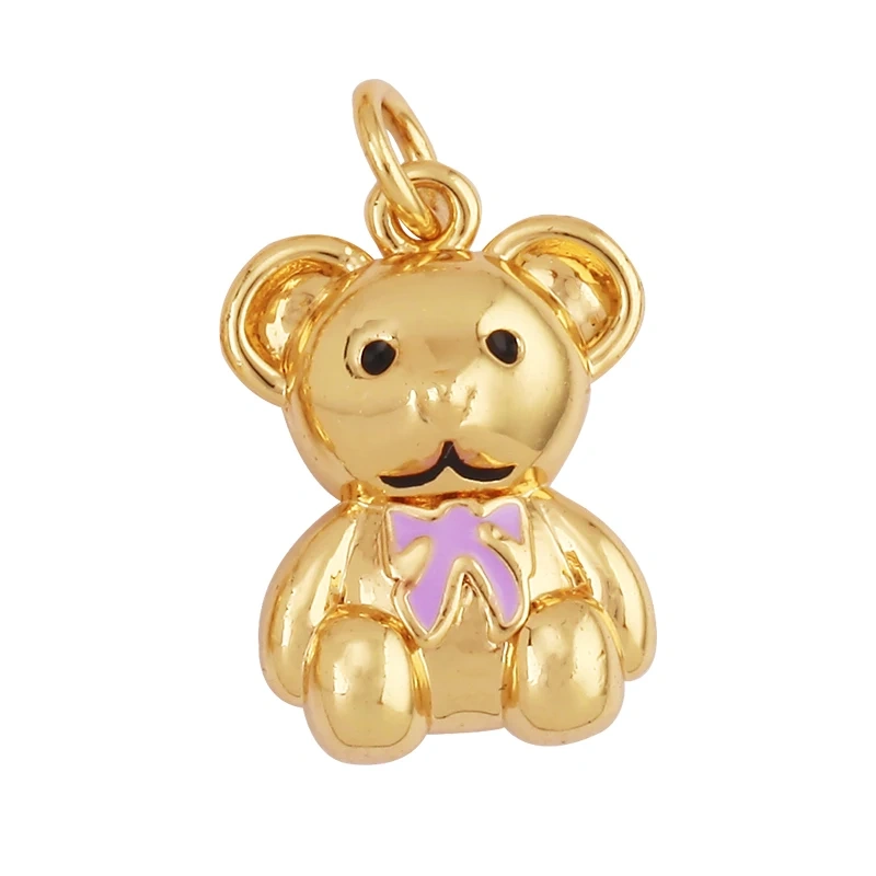 Lastest Cute 18K Brass Gold Plated Charm Pendant,Trendy Colourful Bear Jewelry Necklace Bracelet Making Wholesale Supplies M85