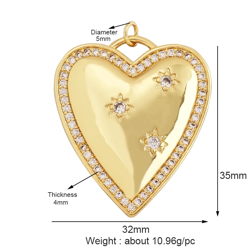 Classics Love Heart Zircon Focal Charm Pendant,Creative Angel Wings 18K Real Gold Plated Jewelry Findings Accessories Supply L27