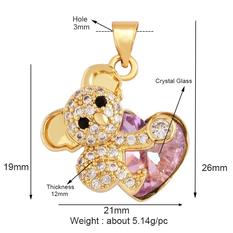 Bear Mouse Elephant Owl Clover Cherry Transparent Crystal Glass Charm Pendant, Animal Jewelry Craft Necklace Making Supplies M45