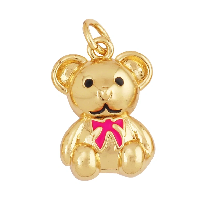 Lastest Cute 18K Brass Gold Plated Charm Pendant,Trendy Colourful Bear Jewelry Necklace Bracelet Making Wholesale Supplies M85