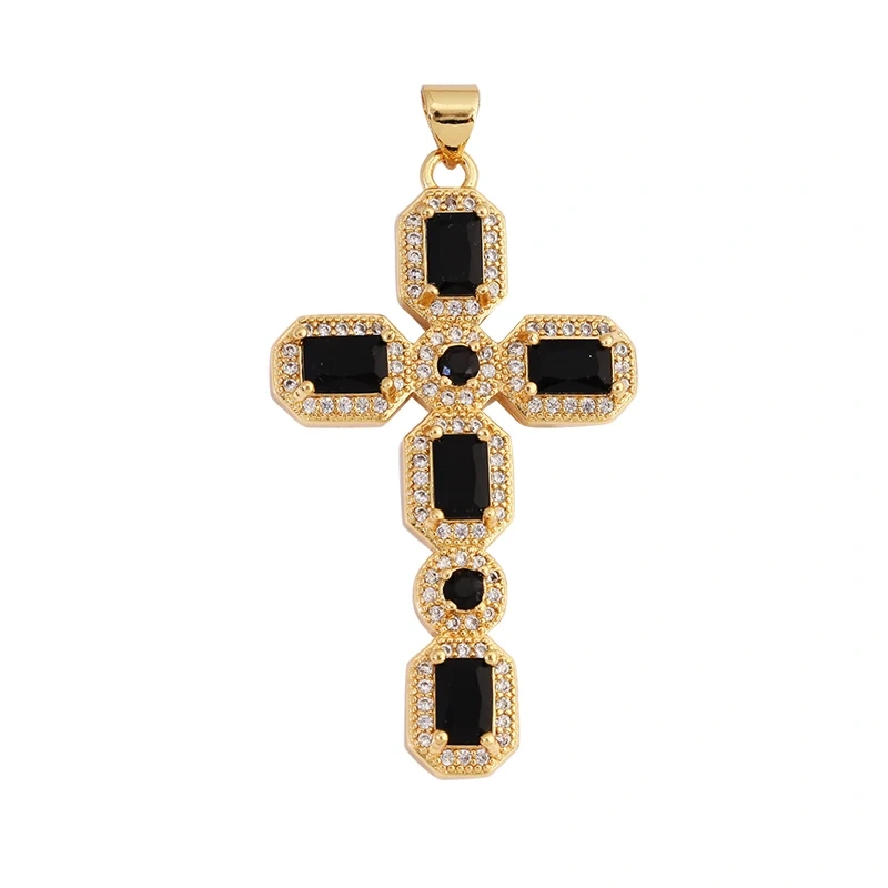 Religions Gold Plated Rainbow Cubic Zirconia CZ Paved Pearl Cross Charm Pendant,Jewelry Necklace Bracelet Accessories Supply M51