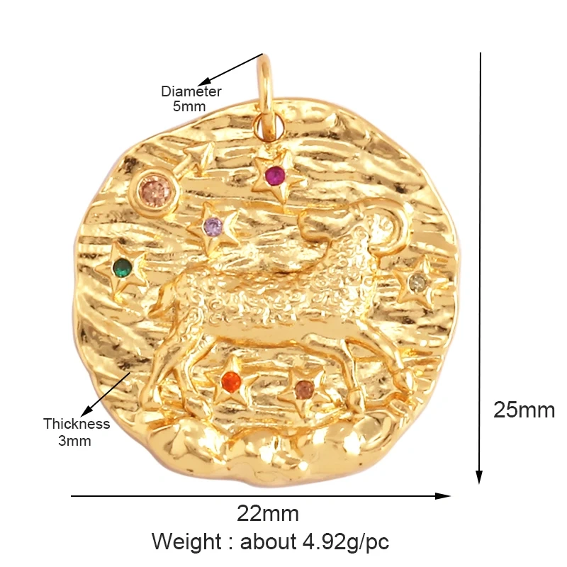 Trendy Zodiac Horoscope Sign Medallion Charm Pendant,Round Coin Gold Plated Sparkle Necklace Bracelet Jewelry Making Supply L92