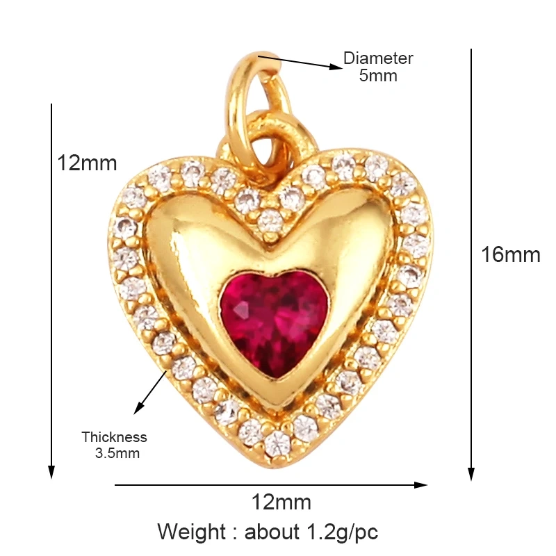 Colour Rainbow CZ Heart Wing Charm Pendant,Cubic Zirconia Paved Pink Blue,18K Real Gold Plated Colour,Craft jewelry Supplies L38