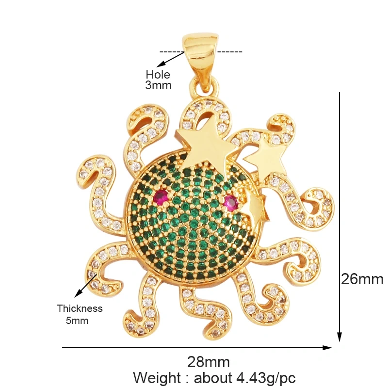 Marine Sea Nautilus Turtle Starfish Octopus Conch Crab Shell Snake Charm Pendant,Gold Plated Zircon Jewelry Findings Supply M67