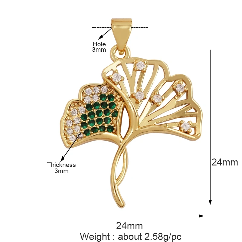 Unique Rose Flower Maple Leaf Big Tree Plant Charm Pendant,18k Gold Zircon Jewelry Findings Necklace Accessories Supplies M67