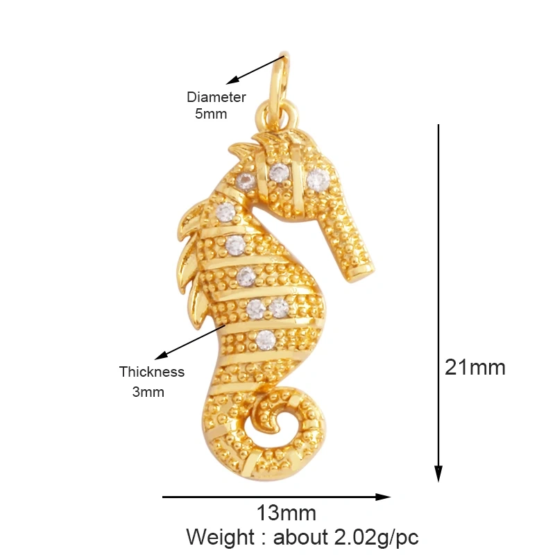 Blue Ocean Shell Jellyfish Conch Dolphin Sea Horse Fish Bone Shrimp Charm Pendant,Gold Plated Zircon Jewelry Findings Supply K58