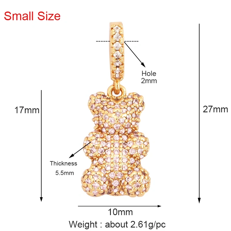 Luxury Fine Inlaid Rainbow Cubic Zironia Charm Pendant,Cute Bear Jewelry Necklace Bracelet Making Wholesale Supplies M85