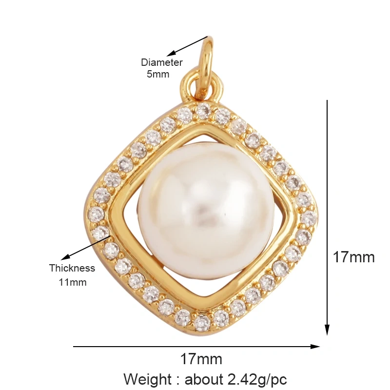 Pearl Enamel OiL Dropped Crown Love Heart Cubic Zirconia CZ Paved Charm Pendant,18K Gold Plated Colour,Craft Jewelry Supply M61