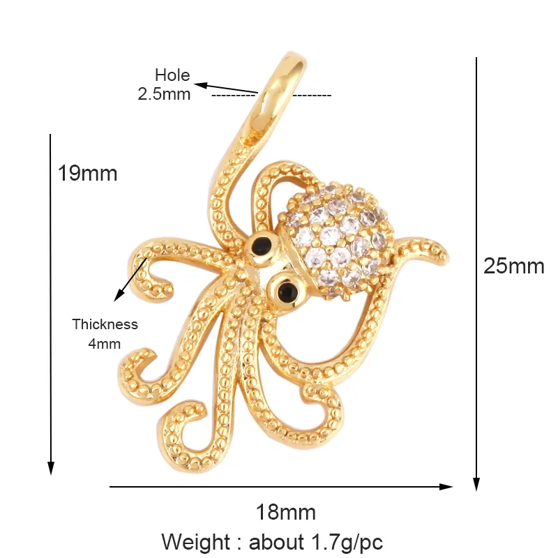 Blue Ocean Shell Jellyfish Conch Dolphin Sea Horse Fish Bone Shrimp Charm Pendant,Gold Plated Zircon Jewelry Findings Supply K58