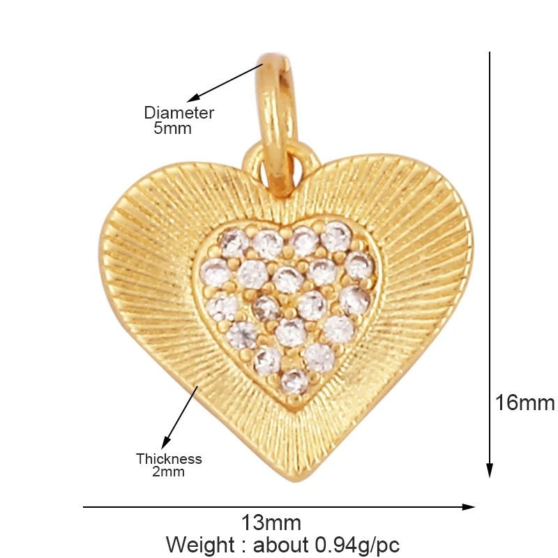 Classics Love Heart Cubic Zirconia Charm Pendant,Fashion Heart Shape Hollow 18K Gold Plated Colourful Craft Jewelry Supply L38