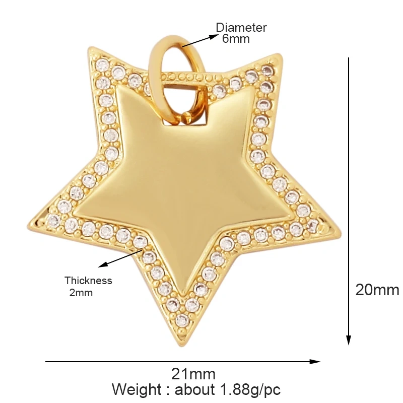 Fashion Love Heart Star Moon Girl Boy Triangular Hand Cross Butterfly Charm Pendant,18K Gold Brass Necklace Jewelry Findings L27