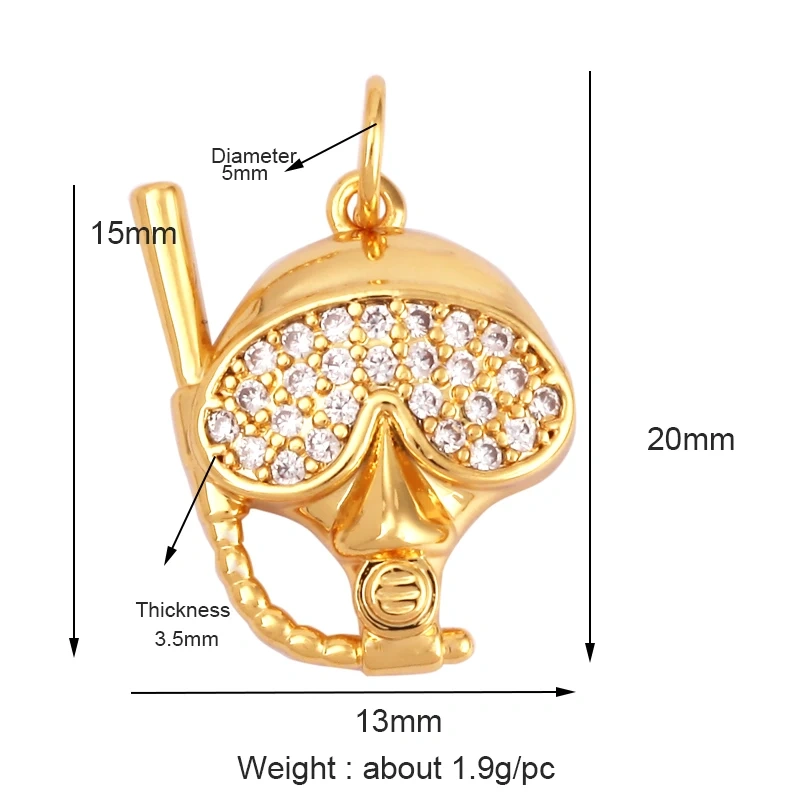 Trendy Sports Sneakers Skis Surfboard Bike Cubic Zirconia CZ Paved Charm Pendant, 18K Gold Necklace Craft Jewelry Supplies M26