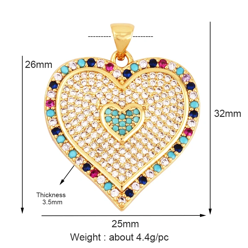 Colour Rainbow CZ Heart Wing Charm Pendant,Cubic Zirconia Paved Pink Blue,18K Real Gold Plated Colour,Craft jewelry Supplies L38