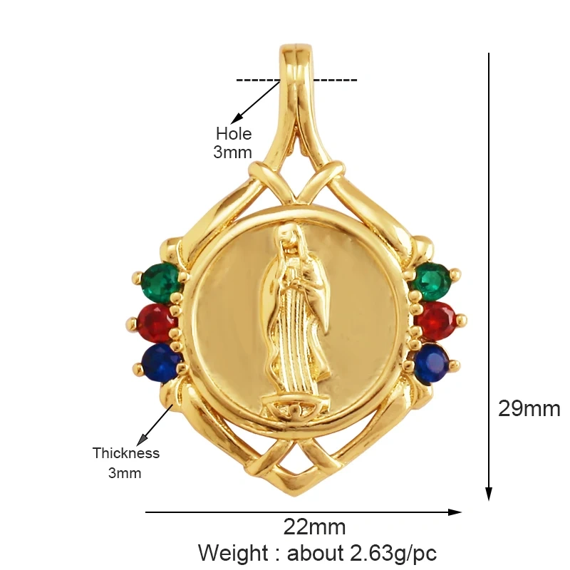 Holy Jesus Virgin Mary Charm Geometry Pendant,Religious 18K Gold Inlaid Cubic Zirconia Jewelry Necklace Accessories Supplies M51