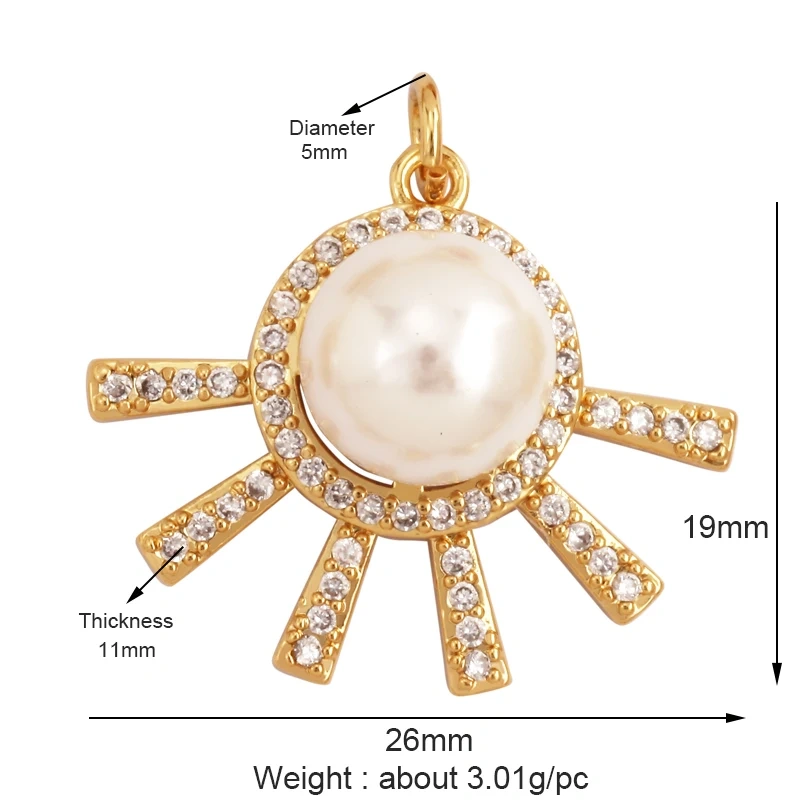 Pearl Enamel OiL Dropped Crown Love Heart Cubic Zirconia CZ Paved Charm Pendant,18K Gold Plated Colour,Craft Jewelry Supply M61