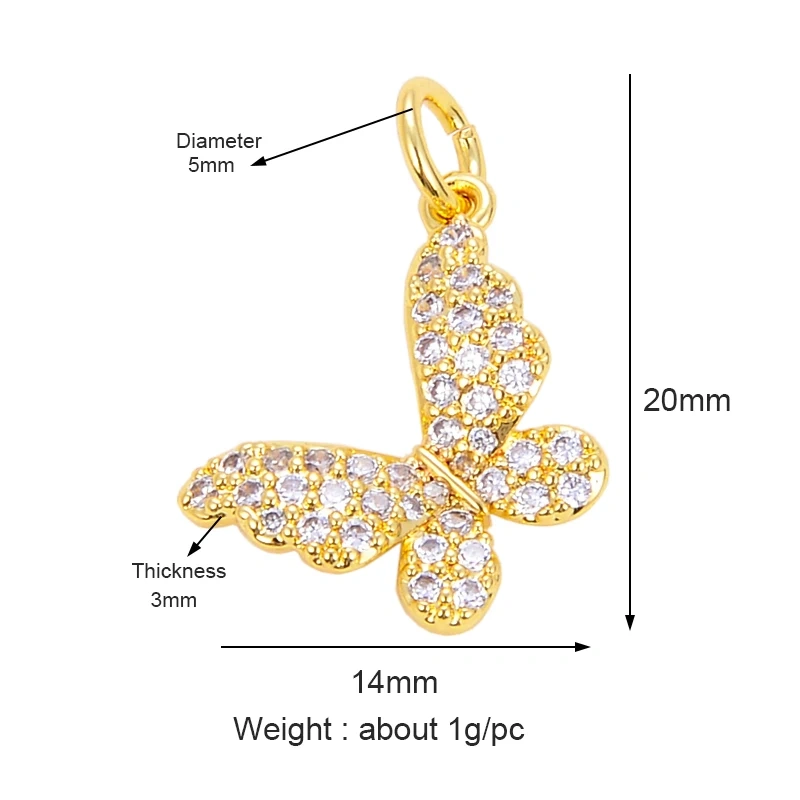 Dainty Butterfly Dragonfly Insect Charm Pendant,Cute Fashion 18K Gold Inlaid Zircon Animal Craft Jewelry Necklace Supplies L35