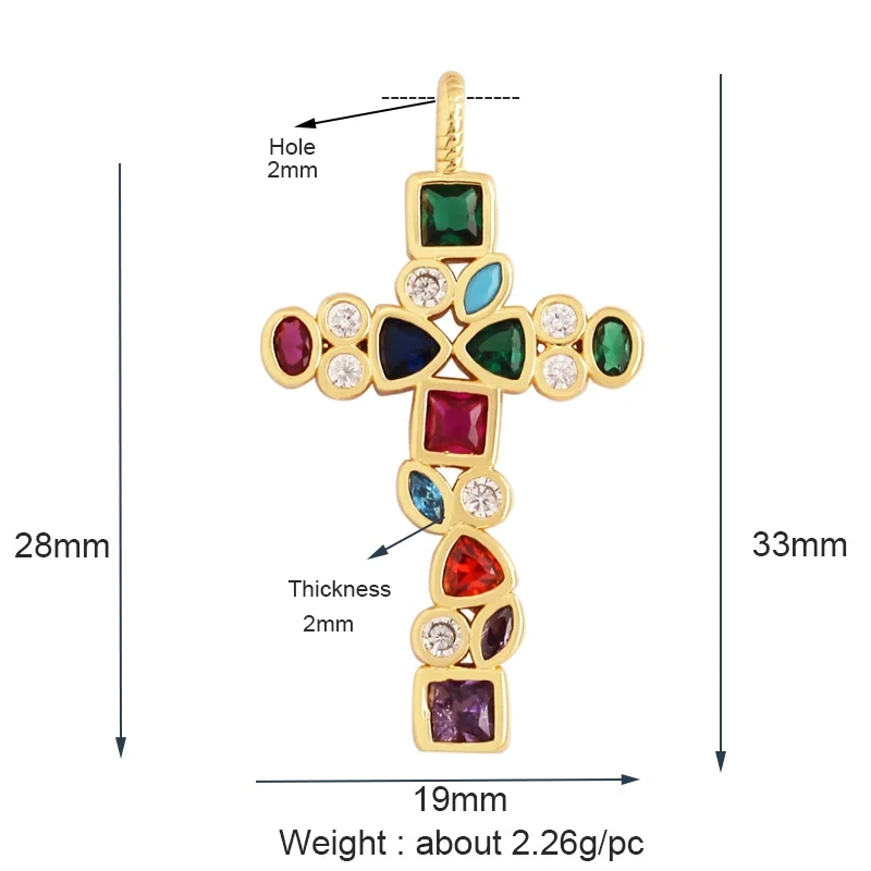 Religions Gold Plated Rainbow Cubic Zirconia CZ Paved Pearl Cross Charm Pendant,Jewelry Necklace Bracelet Accessories Supply M51