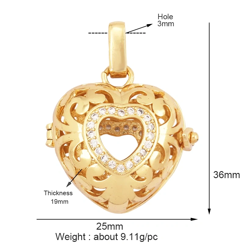 Classics Love Heart Cubic Zirconia Charm Pendant,Fashion Heart Shape Hollow 18K Gold Plated Colourful Craft Jewelry Supply L38