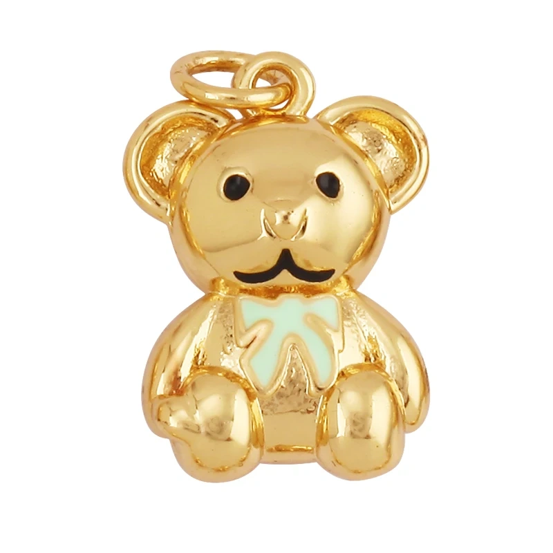 Lastest Cute 18K Brass Gold Plated Charm Pendant,Trendy Colourful Bear Jewelry Necklace Bracelet Making Wholesale Supplies M85