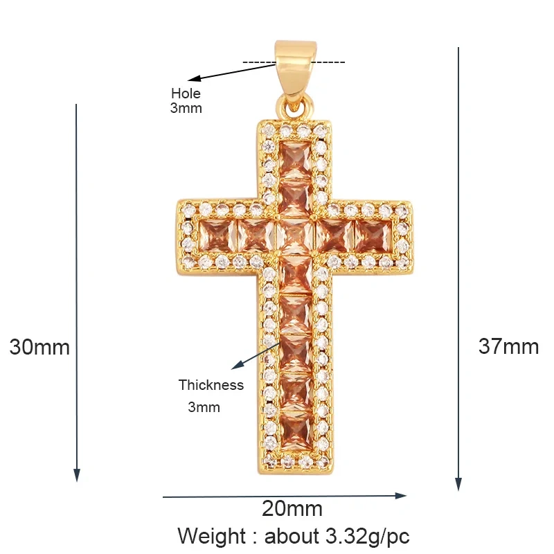 Religions Gold Plated Rainbow Cubic Zirconia CZ Paved Pearl Cross Charm Pendant,Jewelry Necklace Bracelet Accessories Supply M51