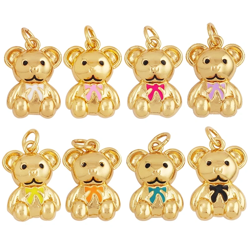 Lastest Cute 18K Brass Gold Plated Charm Pendant,Trendy Colourful Bear Jewelry Necklace Bracelet Making Wholesale Supplies M85