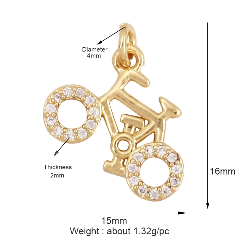 Trendy Sports Sneakers Skis Surfboard Bike Cubic Zirconia CZ Paved Charm Pendant, 18K Gold Necklace Craft Jewelry Supplies M26