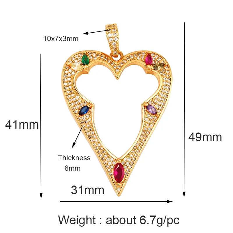 Classics Love Heart Zircon Focal Charm Pendant,Creative Angel Wings 18K Real Gold Plated Jewelry Findings Accessories Supply L27