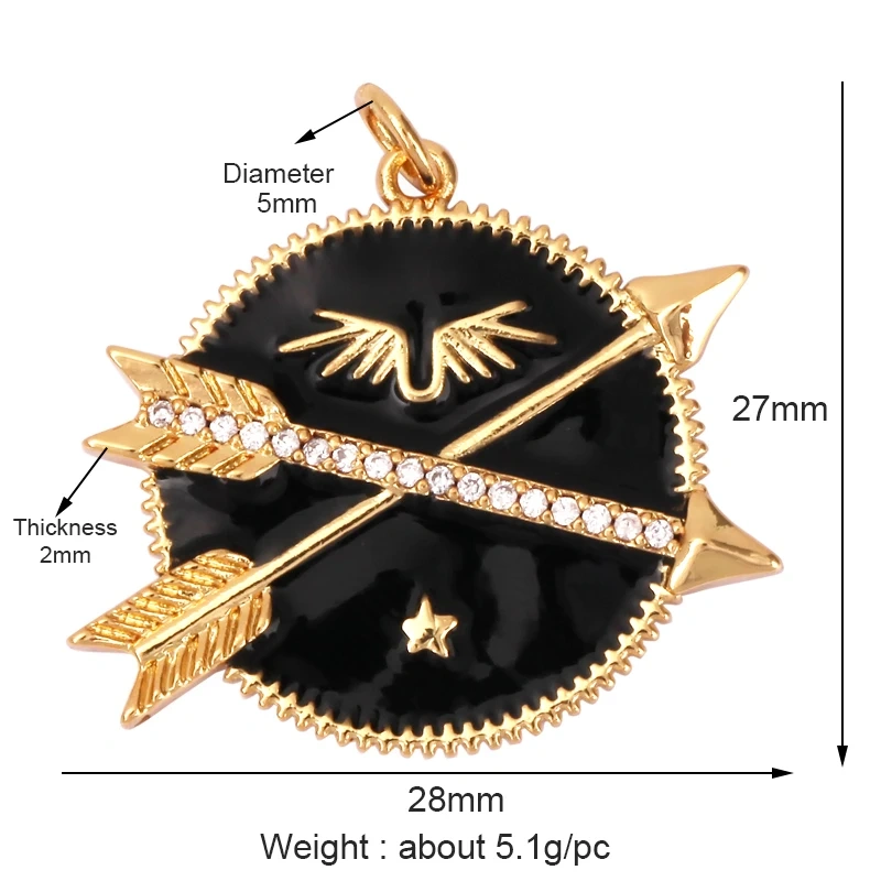 Light Luxury Retro Cupid Arrow Sun Moon Charm Pendant,Trendy Inlaid Cubic Zirconia Jewelry Necklace Bracelet Making Supplies L21