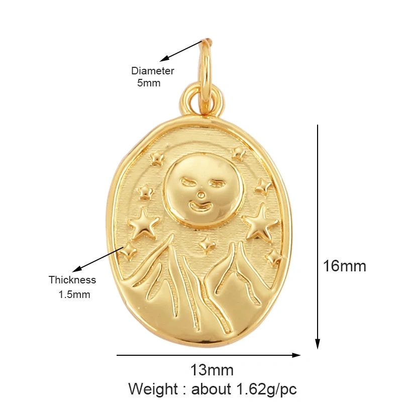 Trendy Matte Gold Constellation Mask Charm Pendant,18K Gold Plated Zirconia Necklace Jewelry Findings Accessories Supplies M65