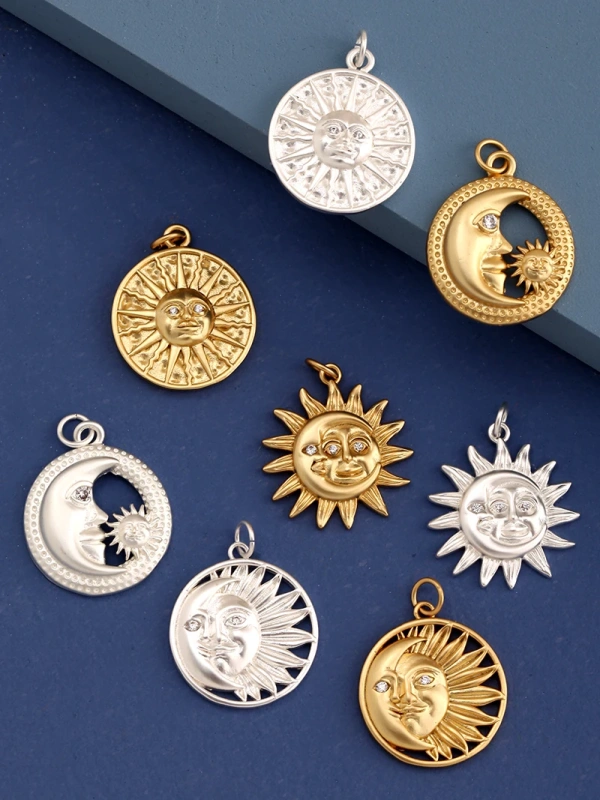 Apollo Sun-god Moon Evil Eye Wing Coin Charm Pendant,Mat 18K Gold Colour Plated ,Craft Jewelry Necklace WholeSale Supplies L13