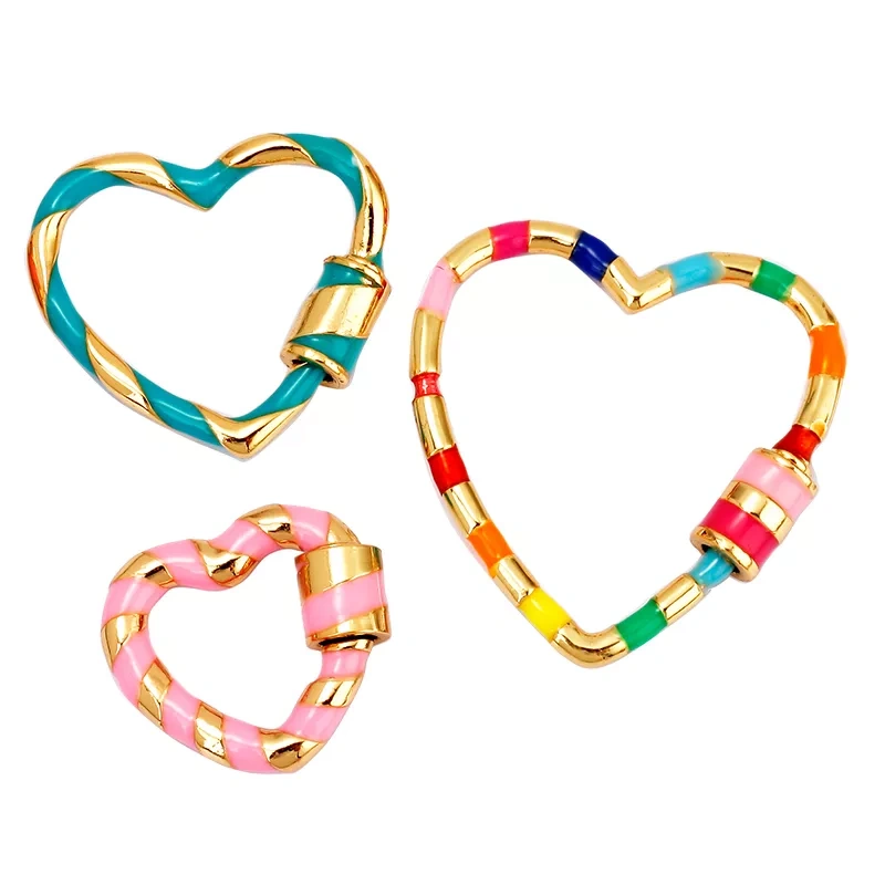 Heart Love Spring Colourful Enamel Screw On Carabiner Clasp ,for metal chain and cord , Findings for DIY Components