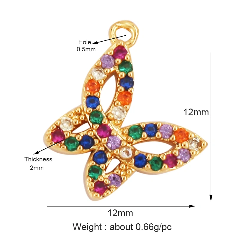 Bee Butterfly Bird Eagle Owl 18K Gold Plated Colorful Zircon Charm Pendant,Cute Insect Animal Jewelry Necklace Making Supply M71