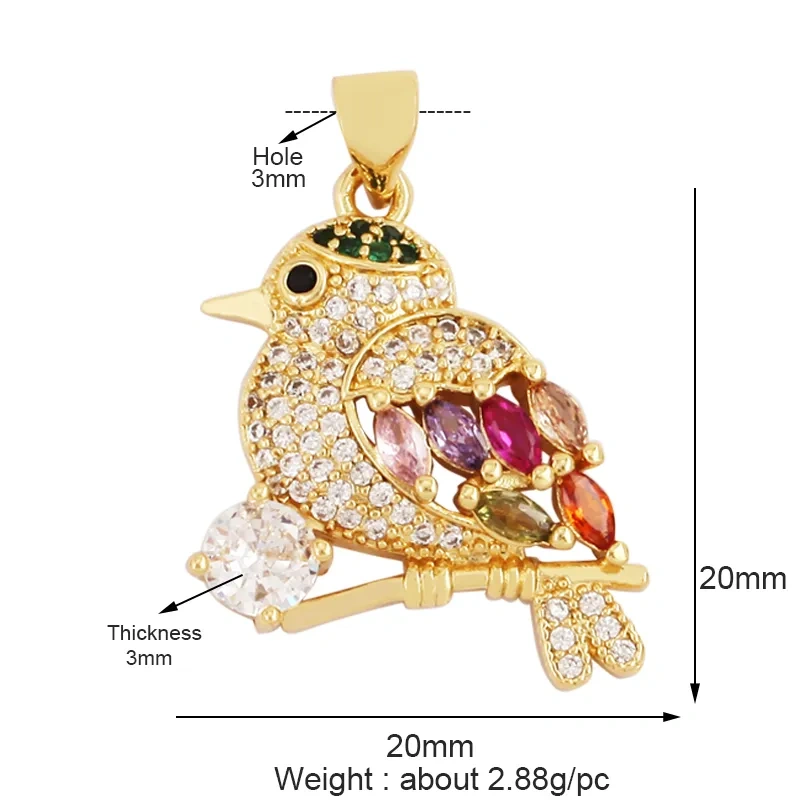 Bee Butterfly Bird Eagle Owl 18K Gold Plated Colorful Zircon Charm Pendant,Cute Insect Animal Jewelry Necklace Making Supply M71