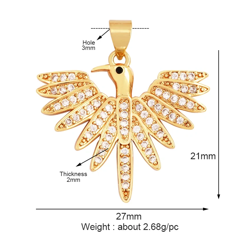 Bee Butterfly Bird Eagle Owl 18K Gold Plated Colorful Zircon Charm Pendant,Cute Insect Animal Jewelry Necklace Making Supply M71