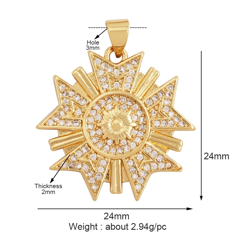 New Trendy Shining Sun Moon Star 18K Gold Plated Charm Pendant,Inlaid Cubic Zirconia Jewelry Necklace Bracelet Making Supply M57