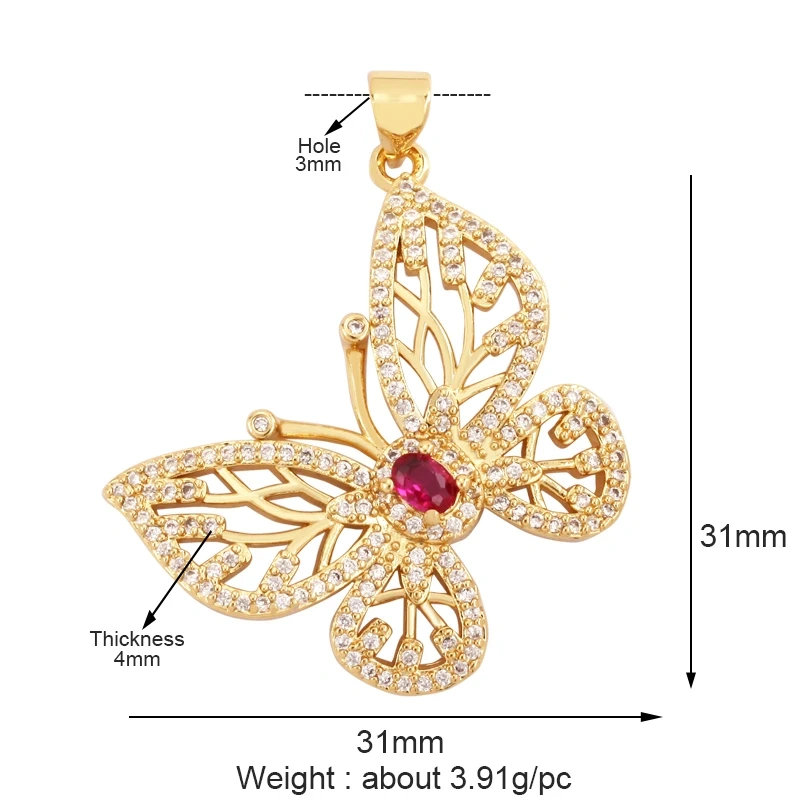 Bee Butterfly Dragonfly Spider Bird 18K Gold Zircon Charm Pendant,Cute Insect Animal Jewelry Craft Necklace Making Supplies M57