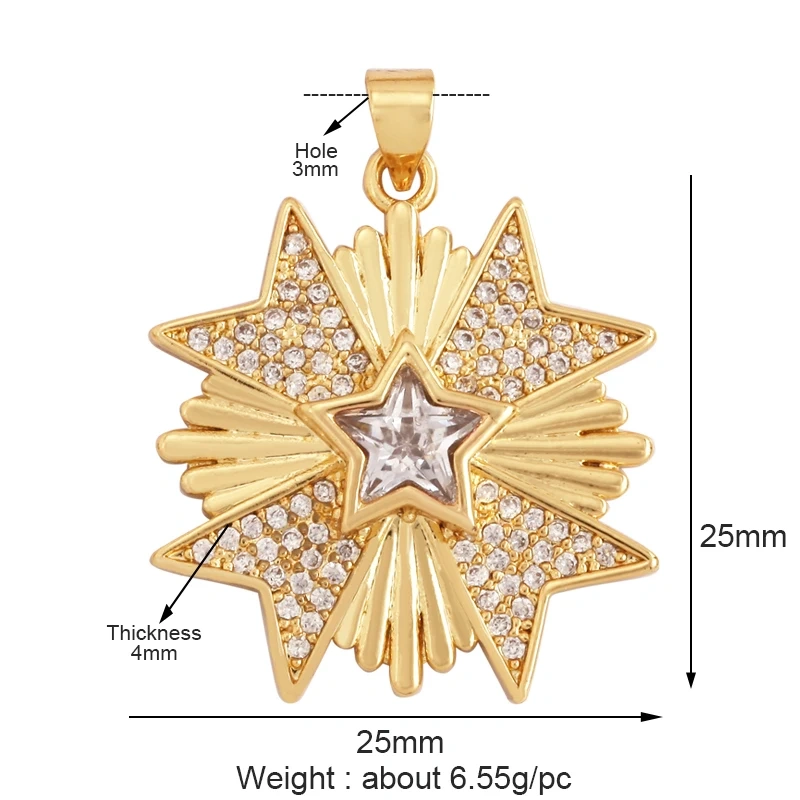 New Trendy Shining Sun Moon Star 18K Gold Plated Charm Pendant,Inlaid Cubic Zirconia Jewelry Necklace Bracelet Making Supply M57