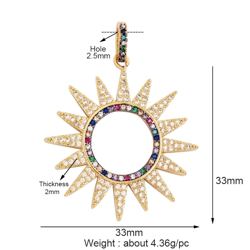 New Trendy Shining Sun Moon Star 18K Gold Plated Charm Pendant,Inlaid Cubic Zirconia Jewelry Necklace Bracelet Making Supply M57