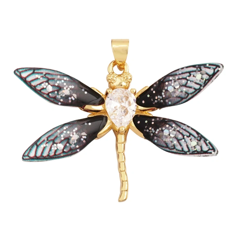 Trendy Acrylic Pearl Cubic Zirconia Butterfly Dragonfly Charm Pendant,Insect Animal Jewelry Necklace Making Accessories M79