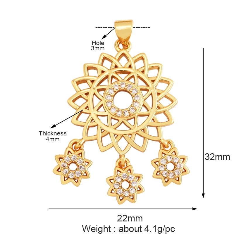 New Trendy Shining Sun Moon Star 18K Gold Plated Charm Pendant,Inlaid Cubic Zirconia Jewelry Necklace Bracelet Making Supply M57